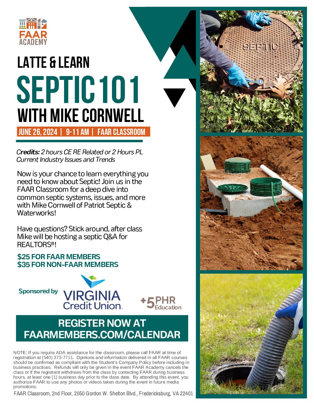 flyer for real estate class covering septic systems. Call 540-373-7711 for help with regisstration.
