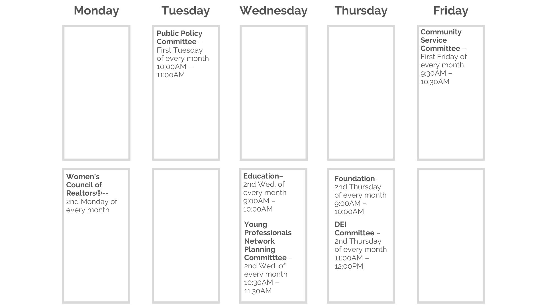 1 6 2026 Committee meeting times